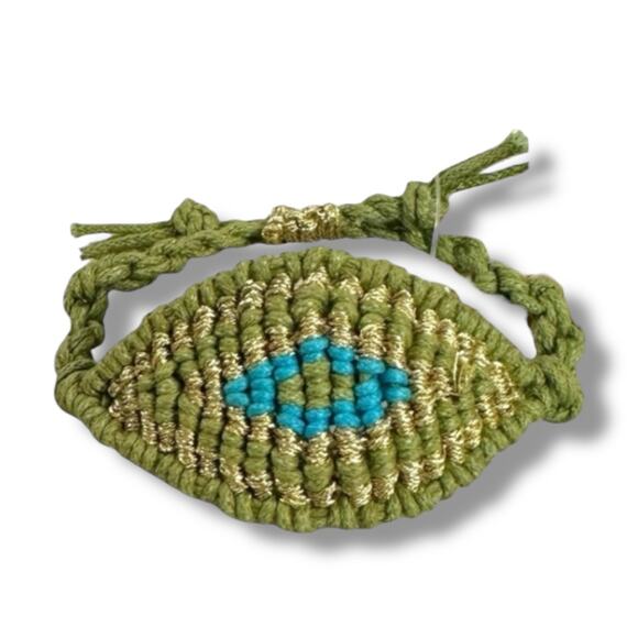 Free People Camp Braided Bracelet Green Gold NWT Macrame Beach Bohemian Hippie - Picture 2 of 6